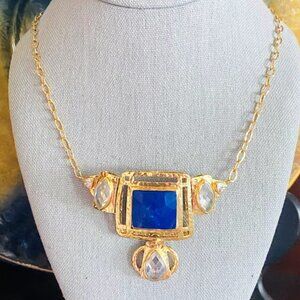 Marcia Moran 18k Gold Plated Lapis Necklace with Teardrop Zirconia